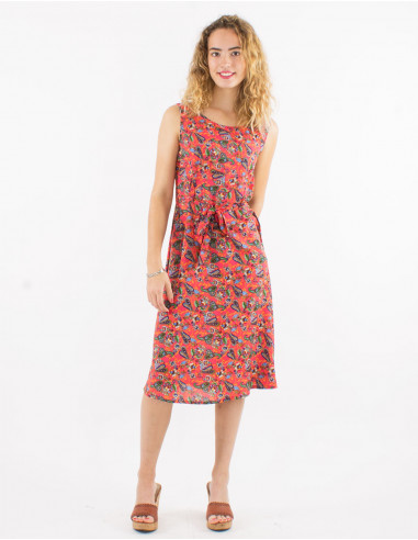 Polyester sleeveless dress and mistery print