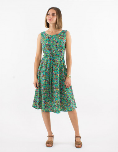 Polyester sleeveless dress and mistery print