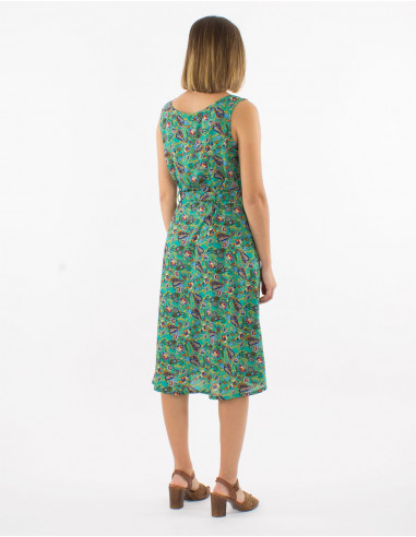 Polyester sleeveless dress and mistery print