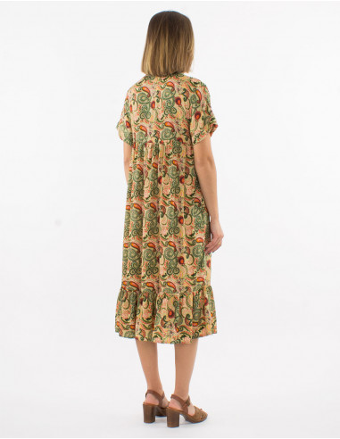 Robe polyester manches courtes imprimé cachemire