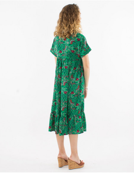 Robe polyester manches courtes imprimé cachemire