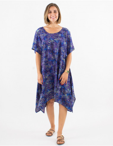 Polyester dress with short sleeves and sunflower print