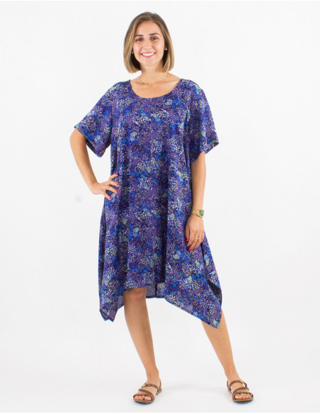 Polyester dress with short sleeves and sunflower print
