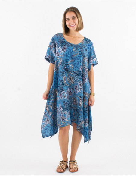 Robe polyester manches courtes imprimé pansy argenté