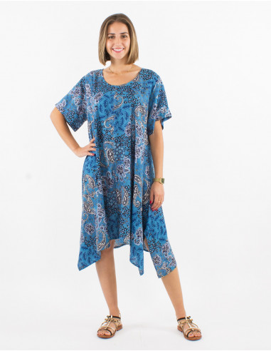Robe polyester manches courtes imprimé pansy argenté