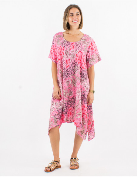 Robe polyester manches courtes imprimé pansy argenté