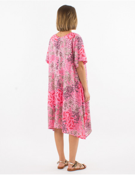 Robe polyester manches courtes imprimé pansy argenté