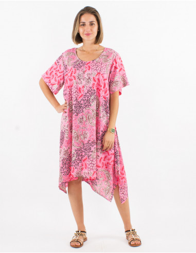 Robe polyester manches courtes imprimé pansy argenté