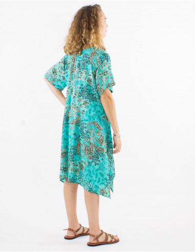 Robe polyester manches courtes imprimé pansy argenté