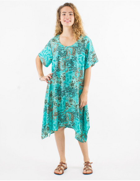 Robe polyester manches courtes imprimé pansy argenté
