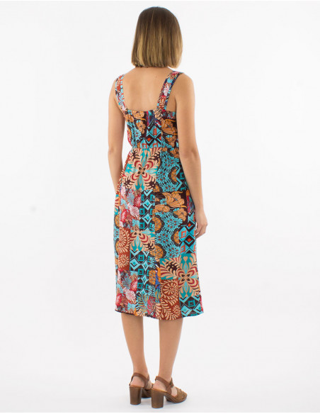 Robe viscose bretelles larges imprimé ethnique