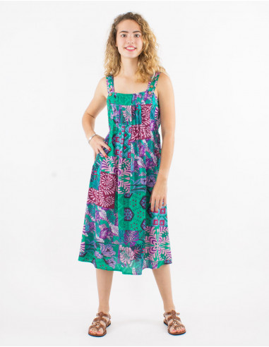 Viscose large straps dress and ethno print