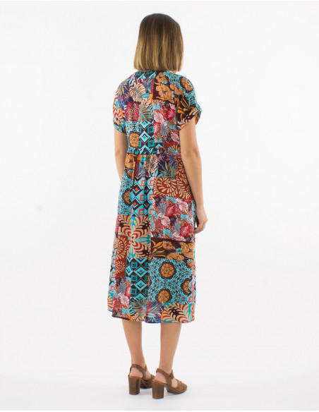 Robe viscose manches courtes imprimé ethnique