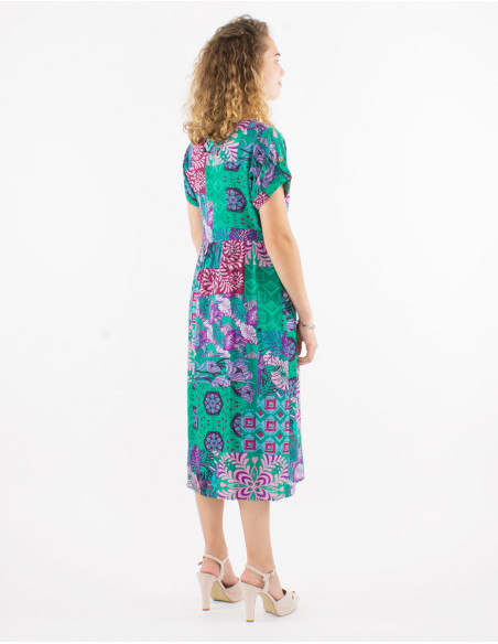 Robe viscose manches courtes imprimé ethnique