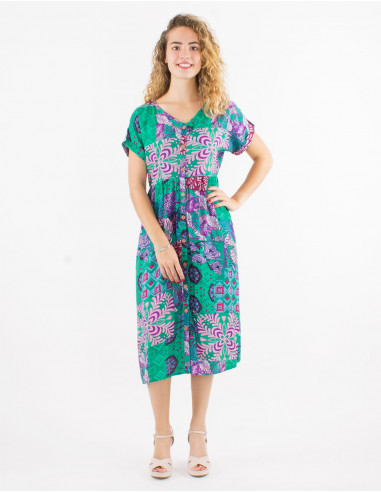 Robe viscose manches courtes imprimé ethnique