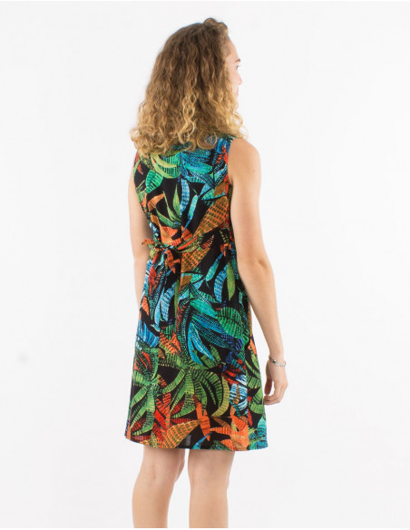 Robe viscose col v sans manches imprimé hawai