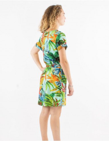 Robe viscose col v manches courtes imprimé hawai