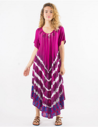 Robe longue 100% viscose crêpe parapluie manches courtes