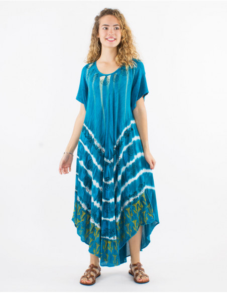 Robe longue 100% viscose crêpe parapluie manches courtes