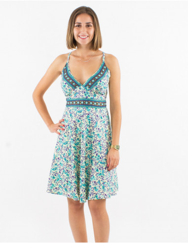 Robe courte polyester dos nu sari imprimé doré