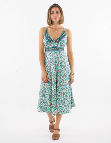 Robe midi polyester dos nu sari imprimé doré