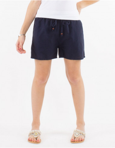 91% cotton 9% linen plain shorts and elastic belt