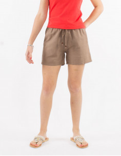 Short 91% coton 9% lin uni ceinture elastique 2