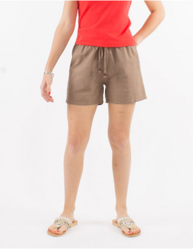 91% cotton 9% linen plain shorts and elastic belt
