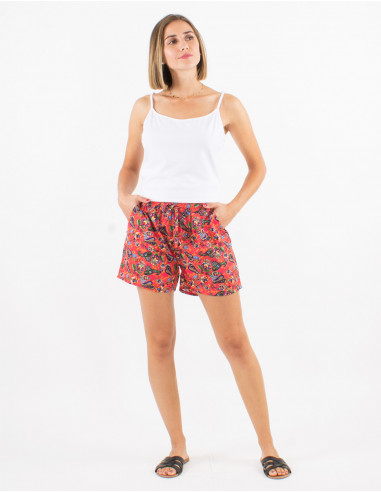 Polyester shorts with elastic belt and mistery print