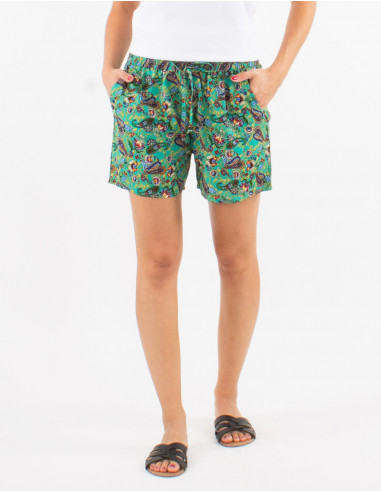 Polyester shorts with elastic belt and mistery print