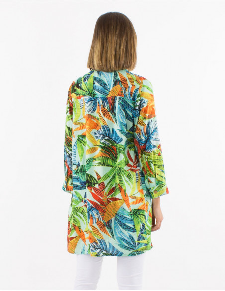 Tunique viscose boutonnée manches 3/4 imprimé hawai