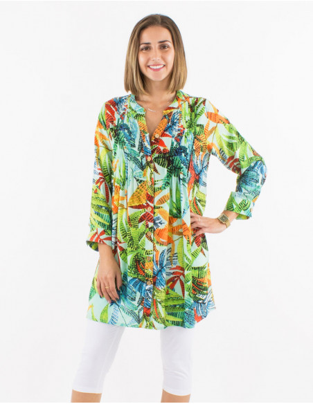 Tunique viscose boutonnée manches 3/4 imprimé hawai
