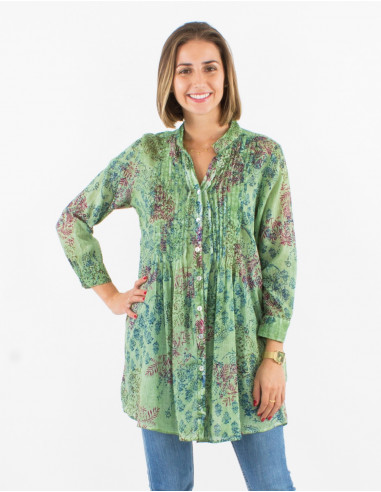 Cotton voile Tie and Dye overdyed tunic with 3/4 sleeves