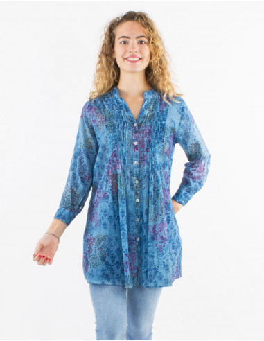 Cotton voile Tie and Dye overdyed tunic with 3/4 sleeves