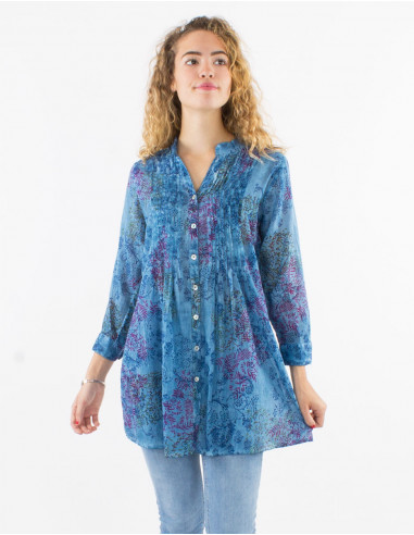 Cotton voile Tie and Dye overdyed tunic with 3/4 sleeves