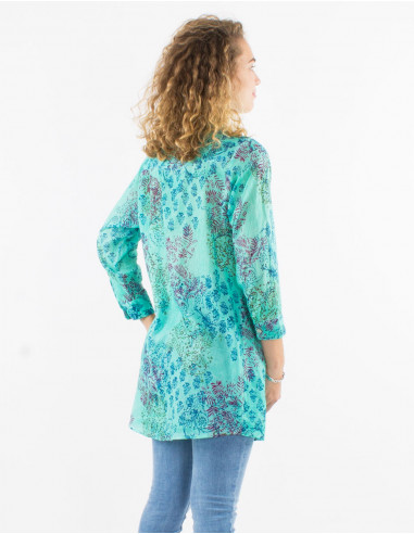 Cotton voile Tie and Dye overdyed tunic with 3/4 sleeves