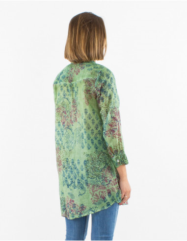 Cotton voile Tie and Dye overdyed tunic with 3/4 sleeves
