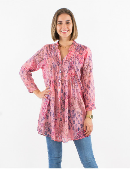 Cotton voile Tie and Dye overdyed tunic with 3/4 sleeves