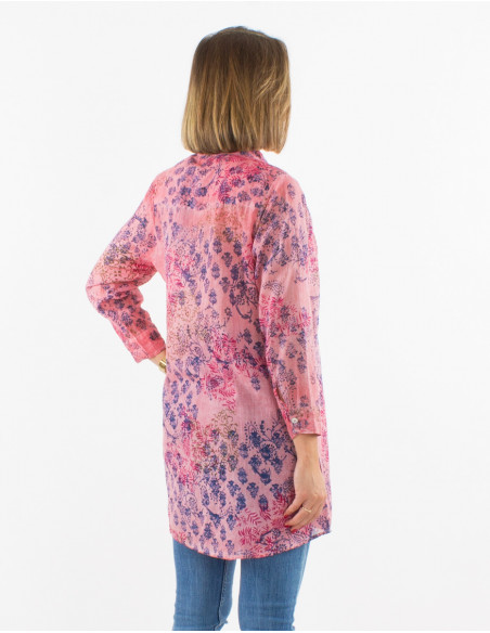 Cotton voile Tie and Dye overdyed tunic with 3/4 sleeves