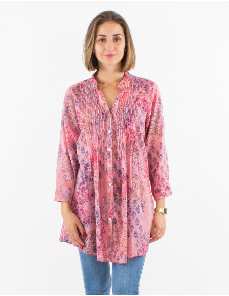 Cotton voile Tie and Dye overdyed tunic with 3/4 sleeves