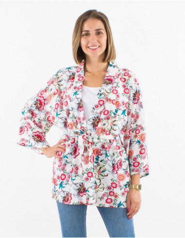 Viscose light jacket with 3/4 sleeves and bohemian print