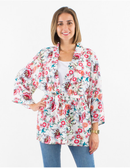Viscose light jacket with 3/4 sleeves and bohemian print