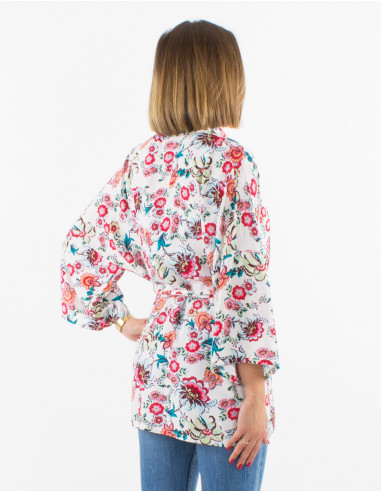 Viscose light jacket with 3/4 sleeves and bohemian print