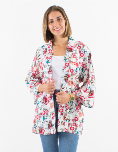 Viscose light jacket with 3/4 sleeves and bohemian print