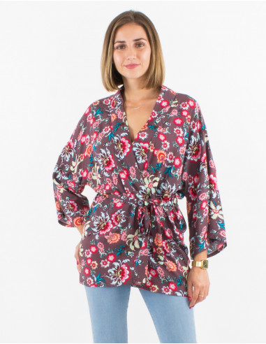 Viscose light jacket with 3/4 sleeves and bohemian print