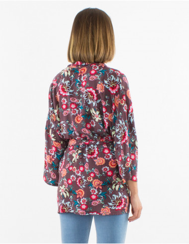 Viscose light jacket with 3/4 sleeves and bohemian print