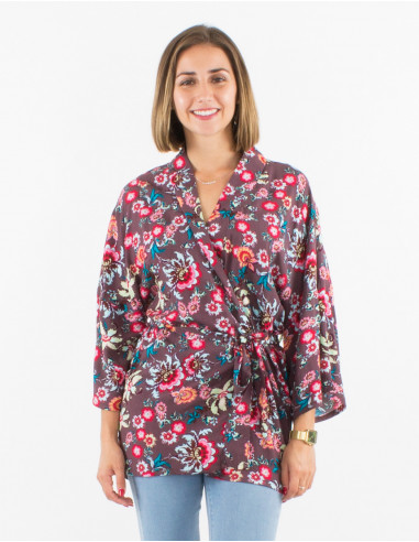 Viscose light jacket with 3/4 sleeves and bohemian print