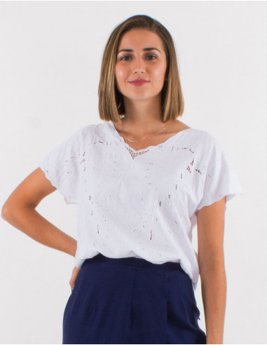 Butterfly embroidered viscose blouse