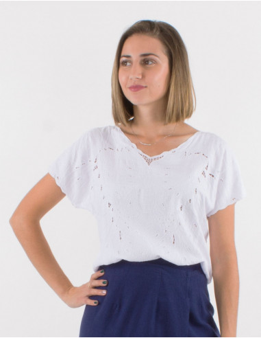 Butterfly embroidered viscose blouse