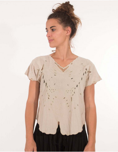 Butterfly embroidered viscose blouse